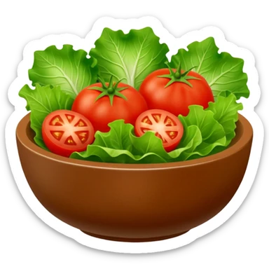 brown salad bowl with lettuce and a couple pieces of chopped tomato sticker