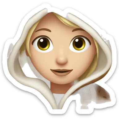 White girl with blanket and cocoa and green eyes sticker