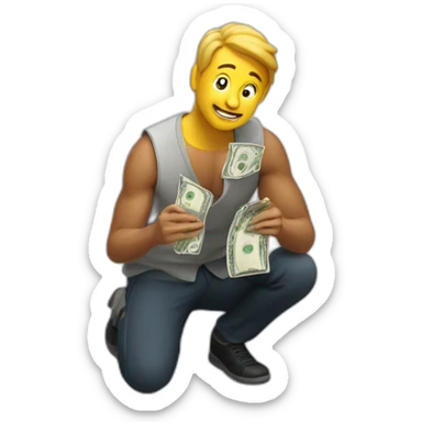 Man on his knees with money in hands sticker
