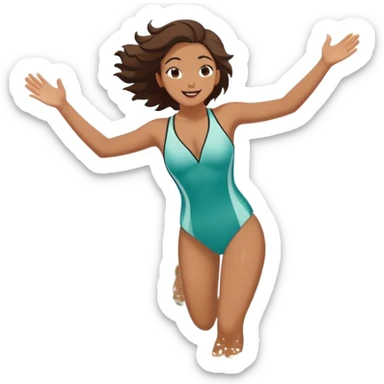 A person running into the ocean with arms wide open, embracing the waves and the moment. The sun shines warmly, and the water sparkles, symbolizing the joy of creating fun and appreciating life’s simple moments. Their footprints in the sand fade as they fully immerse themselves in the present. sticker