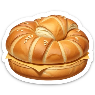 A group of baked goods: a round bread roll beside a small croissant on a warm golden background sticker