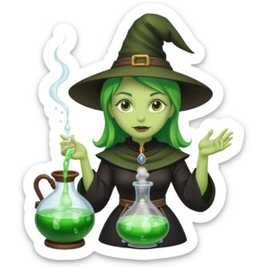 green witch cooking potion sticker