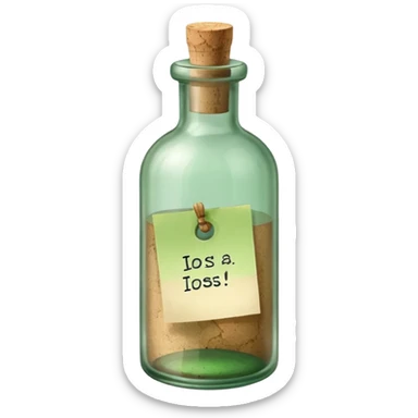 glass bottle with a paper message inside like in movie green old  sticker