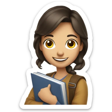 smiling brunette girl portrait holding books sticker