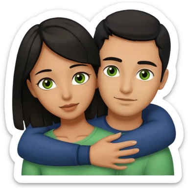 Woman  with brown eyes and black hair hugging a man with green eyes and brown hair sticker