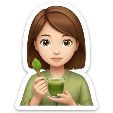 Brown hair girl holding matcha sticker