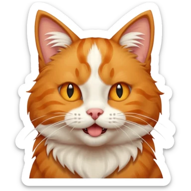 a ginger cat with white stripes on his forehead, a bitten ear, one fang sticking out, winking his right eye sticker
