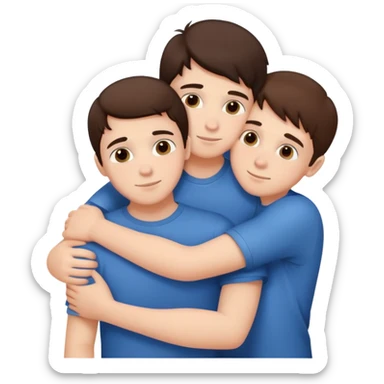 Three young brunette brothers hugging each other sticker