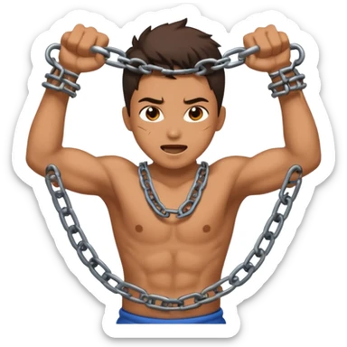 fearless emoji, person breaking chains, triumphant expression sticker