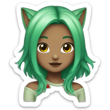 Neko girl with green hair and red eyes sticker