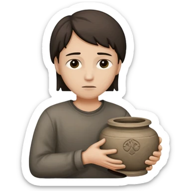 sad face holding urn  sticker