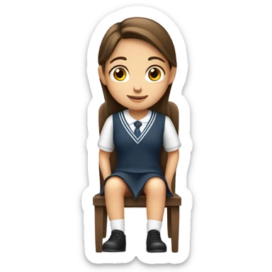 girl with brown hair wearing school uniform siting on chair sticker