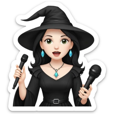 Witch singing with micro, half body sticker