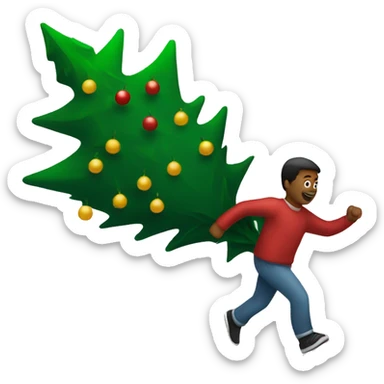 person carrying Christmas tree running sticker
