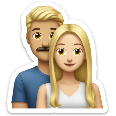 blonde guy with mustache hugging brunette girl  sticker