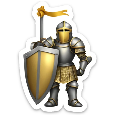 Gold armour knight holding big banner, a Christian very strong faith based warrior sticker