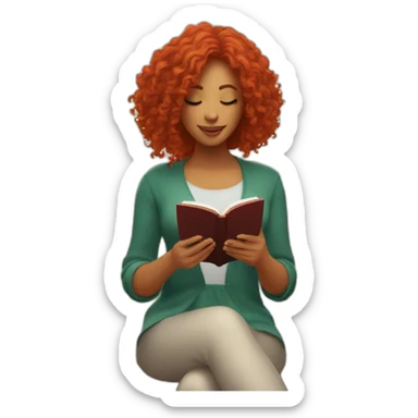woman with long curly red hair reading a book with a glass of wine in a park sticker