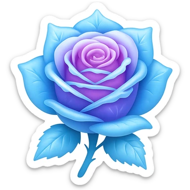 Create an emoji style image of an ice rose with a gradient color effect and no background. Maintain the emoji style look with smooth gradient colors transitioning on the petals and icy texture. sticker