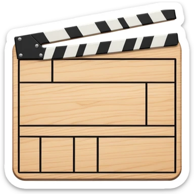 simple clapperboard from top view, geometric outline with thin black lines and single diagonal line, minimalist sticker