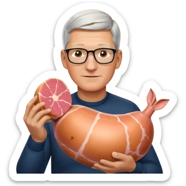 Tim Cook holding one ham sticker