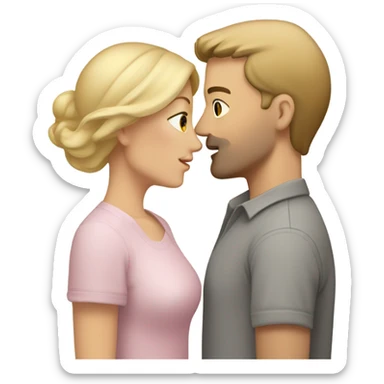 white woman with blonde hair and a light pink shirt kissing a white man with short brown hair wearing a grey shirt sticker