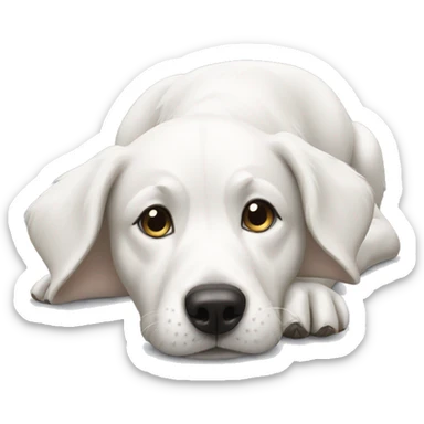white dog lies and licks its paw sticker