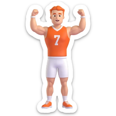 realistic 3D icon of a handsome, muscular male student American football fan cheering for the University of Texas, wearing burnt orange and white sticker
