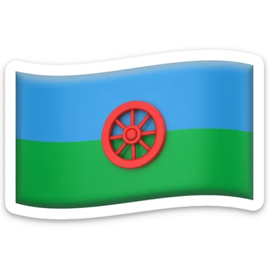drapeau bande verte en desous bande bleu clair au dessus et roue de roulotte rouge au milieu sticker