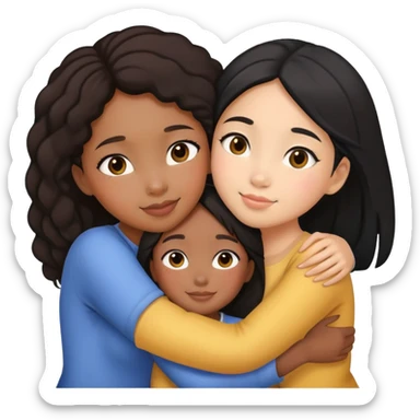 1 black girl, 3 Asian girls, hugging  sticker