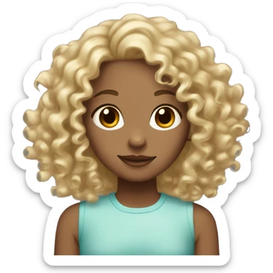 Curly haired girl with blonde streaks in her hair, light skin and hazel eyes sticker