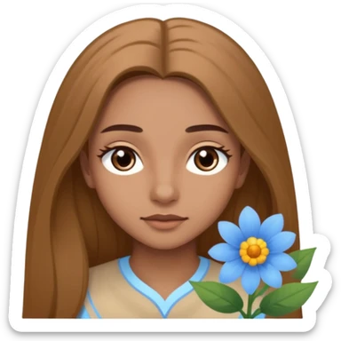 Cheveux un peu plus clair des cils moyen et des sourcils clair des cheveux plus long et une fleur bleu clair sticker