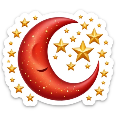 Beautiful sparkly glittery shiny pretty red crescent and stars scenery sticker