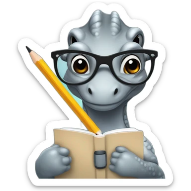 a tyrannasaurus rex therapist holding a pencil and notebook wearing glasses sticker