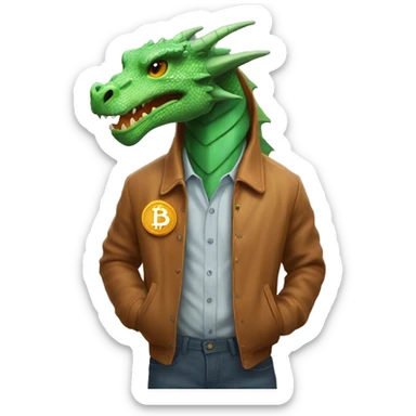 a dragon in a jacket with bitcoin in his hands sticker