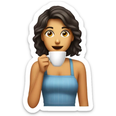 chica morena tomándose un cafe relajada sticker