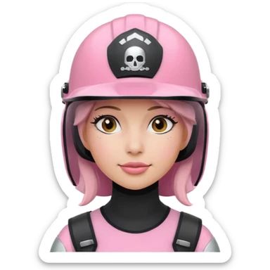 pink power ranger, woman emoji, with helmet on, black visor sticker