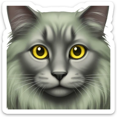 Black long haired cat green yellow eyes sticker