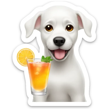 White dog with cocktail sticker