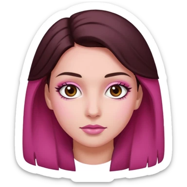 Woman with pink all skin, white background, dark brown hair and hazel eyes and brown eyebrows sticker