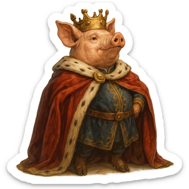 king pig in majestic pose, fantasy illustration sticker