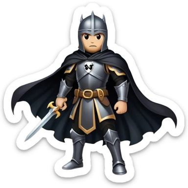 A shadowy knight with a black cape, standing in a stormy battlefield sticker
