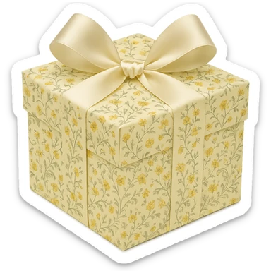 Elegant Rococo pale white yellow ditsy floral gift box  , remove background sticker
