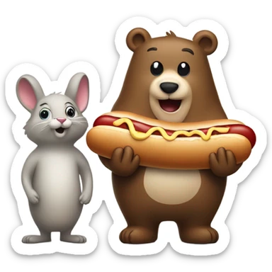 A bear with a hot dog and a bunny friend  sticker