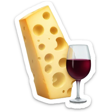 Glass of red wine and block of cheese sticker