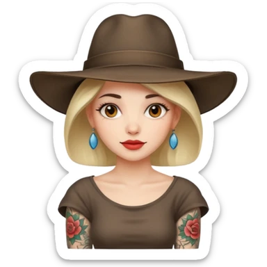 Woman with sleeve tattoos and wide-brim hat sticker