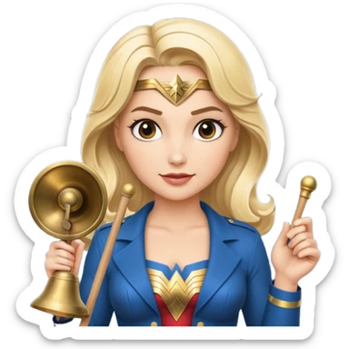 Blonde Wonder Woman holding bell and short white orchestra conductor’s baton  sticker