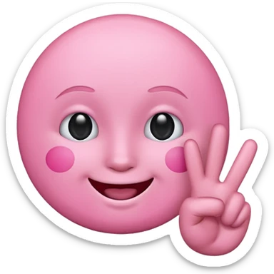pink emoji face, smiling, showing peace sign sticker