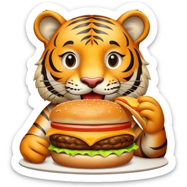Tiger eating a juicy burger at walk ons sticker