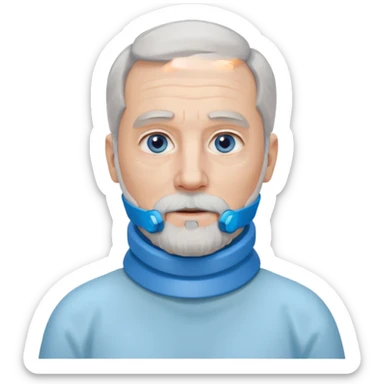 Older man with a full beard, a medical neck brace, and blue eyes. sticker