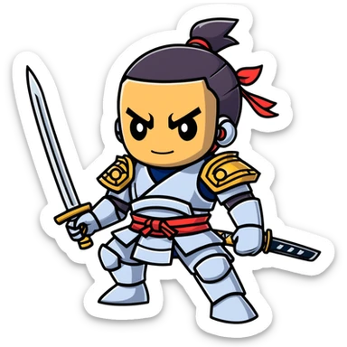 wandering cyborg male samurai with mechanical parts and traditional sword sticker